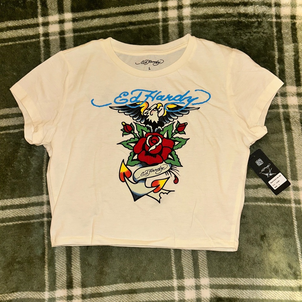 Ed Hardy T-Shirt with Rose and Eagle Design